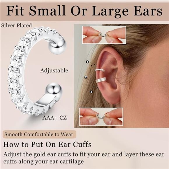 𝐄𝐚𝐫 𝐂𝐮𝐟𝐟 𝐄𝐚𝐫𝐫𝐢𝐧𝐠𝐬 for Women Non Piercing Gold Ear Cuffs 𝟏𝟒𝐊 - Picture 4 of 7